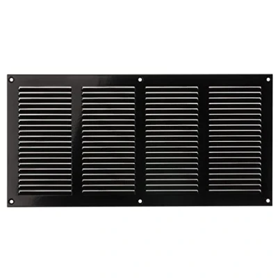 Afbeelding van 400 x 200 mm, metaal, zwart, ventilatierooster met insectenbescherming, rooster voor ventilatie, afvoerrooster