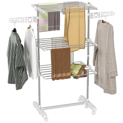 Afbeelding van HOMCOM mobiele wasdroger kledingrek 3 niveaus inklapbaar wielen 80 142 x 55 152 cm