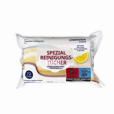 Afbeelding van Löwenstein Speciale reinigingsdoekjes 1 x 72 stuks Geur: Citrus Doekgrootte 14 19 cm Reiniging van kunststof oppervlakken (bijv. CPAP maskers en accessoires kunststof)