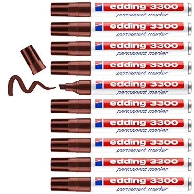 Afbeelding van edding 3300 permanent marker bruin 10 stiften beitelpunt 1 5 mm sneldrogende water en wrijfvast voor karton, kunststof, hout, metaal universele