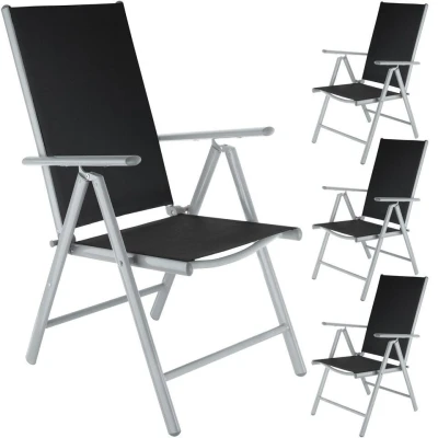Afbeelding van tectake 4x aluminium tuinstoel / tuin stoel zilver zwart