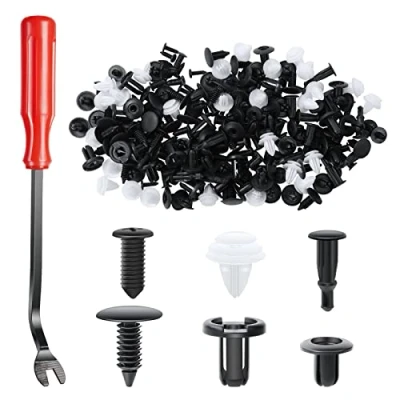 Afbeelding van URAQT Autobevestigingsclips,130 stuks Universele Spreidklinknagels Clips en Klemmen Bekledingsgereedschap Bumper Trim Strip Bevestigingsclips Plastic Set Demontage Tool Auto Retainer Kit