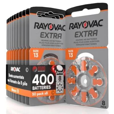 Afbeelding van 400 batterijen voor hoorapparaten Rayovac Extra 13 50 blister met 8