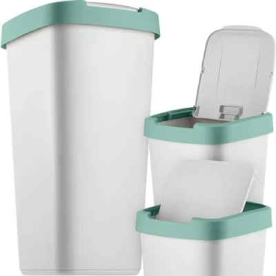 Afbeelding van KADAX Afvalcontainer 25 liter, afvalemmer met kanteldeksel, voor afvalscheiding, vuilnismand van kunststof, robuuste vuilnisemmer, vuilnisemmer (grijs/groen)