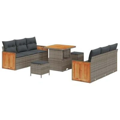 Afbeelding van vidaXL 9 delige Tuin Sofa Set met Kussens Grijs Poly Rattan Acacia