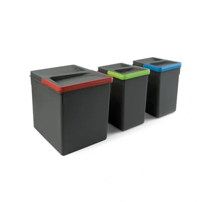 Afbeelding van Emuca Recyclingcontainer voor keukenlade Recycle met geurdicht dekse, H 266 mm (1 x 15 L + 2 7 L), Plastic Antracietgrijs