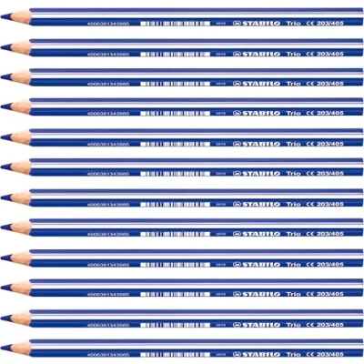Afbeelding van Driekantig kleurpotlood STABILO Trio dik 12 stuks donkerblauw