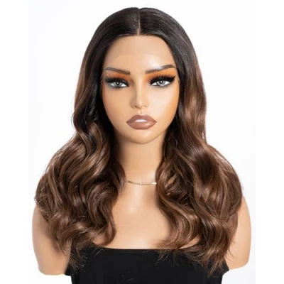 Afbeelding van Style Icon Pruik met filmaanzet, 44 cm, lace front, krullend, golvend, ombre donkere wenkbrauwpruiken voor vrouwen, middenscheiding, kunstvezel, synthetische vezels, 130% dichtheid