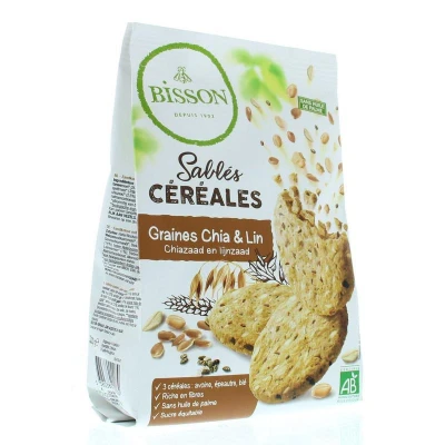 Afbeelding van Bisson Zandkoekjes Chia &amp; Lijnzaad Bio, 200 gram