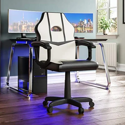 Afbeelding van Vida Designs Racing Comet Gaming Computer Stoel, Wit &amp; Zwart, Office Executive Verstelbare Swivel Recliner PU Faux Leer