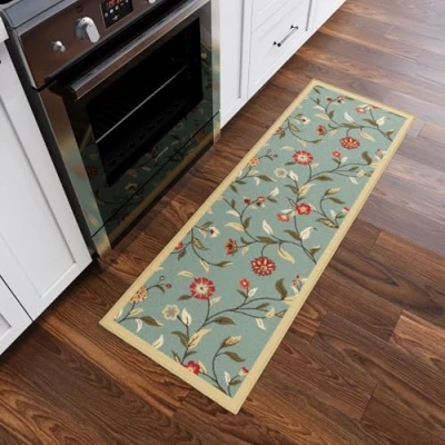 Afbeelding van Ottomanson Ottohome Collectie Hedendaagse Bladeren Design Rubberback Runner Tapijt, 50 cm x 150 cm, Zeeschuim