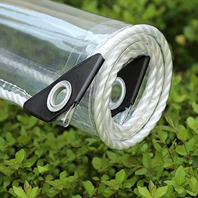Afbeelding van Dekzeil, pvc, waterdicht, transparant, met ingestanste ringen, weerbestendig, slijtvast, opvouwbaar, 0,35 mm, regenbescherming, dekzeil voor tuinmeubelen, planten, kas, hondenhok, 1 x 2 m