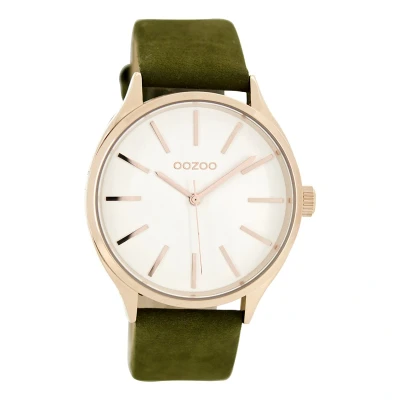 Afbeelding van OOZOO Timepieces Rosé goudkleurige horloge met groene leren band C8628