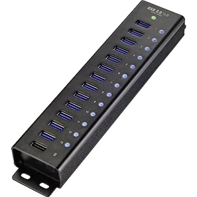 Afbeelding van Renkforce RF 3897144 USB 3.2 Gen 1 hub 13 poorten Met aluminium behuizing, Voor wandmontage, snellaadpoort