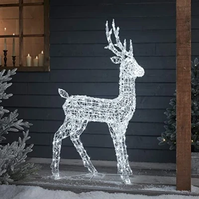 Afbeelding van Lights4fun Kersthert, acryl, hoogte 120 cm, met 240 witte leds voor buiten