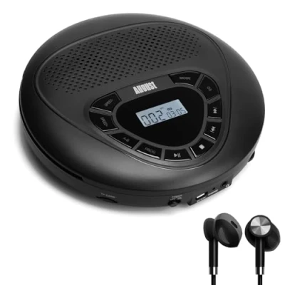 Afbeelding van draagbare oplaadbare cd speler August SE10 Discman Walkman met luidspreker anti shock kip MP3 LCD display/disc/micro SD/equalizer/AUX kabel voor volwassenen en kinderen