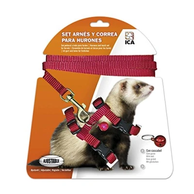 Afbeelding van ICA DA970 Set met harnas en riem voor fretten, rood