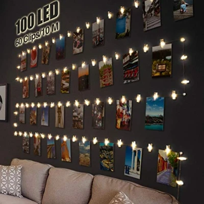 Afbeelding van Litogo 100 LED Fotoclip Snaar Lichten, 10 Meter Lengte, Warm Wit