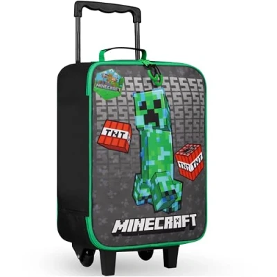 Afbeelding van Minecraft Kinderkoffer voor jongens en meisjes, opvouwbare trolley, handbagagetas, draagtas gamer, reistas met wielen, maat cabinetas, tas op wielen handvat trolley koffer jongens,