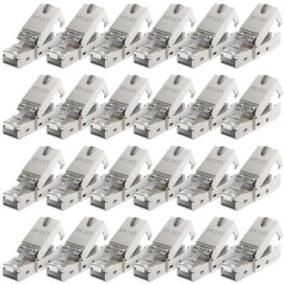 Afbeelding van deleyCON 24x CAT 6a Gereedschapsloze RJ45 Netwerkconnector met LSA Aansluiting voor Starre Installatiekabels Afgeschermd 10 Gbit/s LAN Kabel Netwerkkabel Connector CAT6a Metalen Behuizing