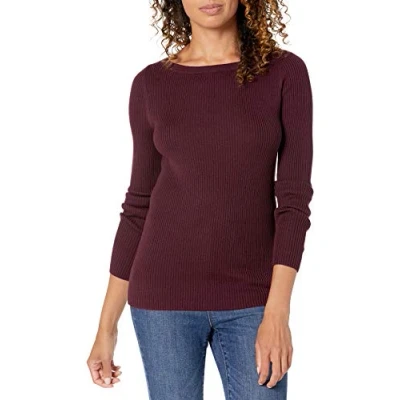Afbeelding van Amazon Essentials Dames lichtgewicht geribbelde lange mouwen boothals slimfit trui, bordeaux, XL
