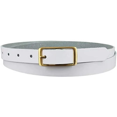Afbeelding van Vascavi Leren riem voor dames, echt leer, gouden gesp, 2 cm breed, heupriem, jeansriem, casual jeans, smal, business, Made in Germany, wit, 85 Gesamtlänge 100