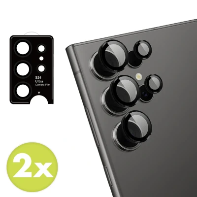 Afbeelding van 2 Pack Screenprotectors Samsung Galaxy S24 Ultra: iMoshion Camera lens protector Glas Zwarte randen