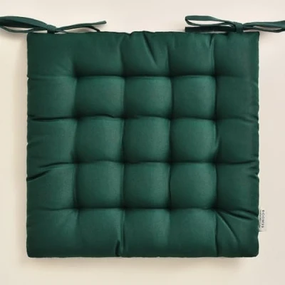 Afbeelding van ROOM99 Aura Stoelkussen, 40 x 4,5 cm, zitkussen met banden, sierkussen, stoel, vloerkussen, kussen, outdoor, indoor, woonkamer, donkergroen, 1 stuk