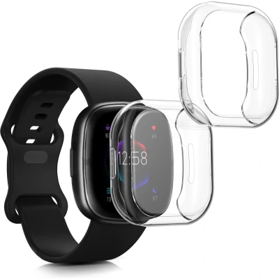 Afbeelding van kwmobile 2x smartwatch hoes geschikt voor Fitbit Versa 4 / Sense 2 hoesje Siliconen sporthorloge cover Activity tracker case in transparant