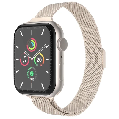 Afbeelding van Apple Watch bandje Milanees Beige Geschikt voor Series1/2/3/4/5/6/7/8/9/10/SE (38/40/41 mm) Series 10 (42 Sterrenlicht Black