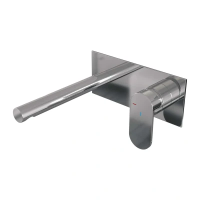 Afbeelding van Brauer Chrome Edition Wastafelmengkraan inbouw rechte uitloop links hendel breed plat afdekplaat model C 1 chroom