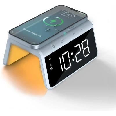 Afbeelding van Caliber Digitale Wekker met Draadloze Oplader Wake Up Light Klok Dimbaar Twee Alarmen geschikt als kinderwekker Nachtlamp Kleur Blauw (HCG019QI PB)