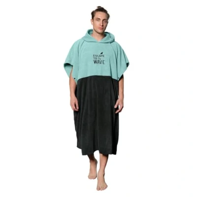 Afbeelding van Vulken Badjas met capuchon, surfponcho voor omkleden, openbaar, heren en mannen, L/XL groot, petrol