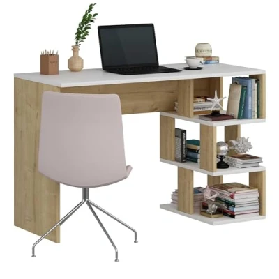 Afbeelding van Bocinel 3 schappen bureau 110cm Hout en Wit Menzzo