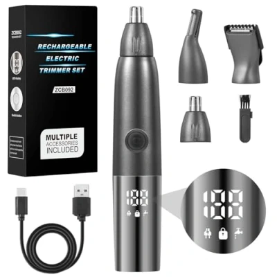 Afbeelding van Brencco neushaartrimmer voor heren, 4 in 1 dames en USB oplaadbaar, IPX7 waterdichte neus, oren, wenkbrauwen, gezicht