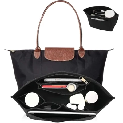 Afbeelding van UMIUP Purse organizer, multi pocket vilten handtas, opvouwbare tote tas, organizer voor inzetstuk, portemonnee, longchamp (zwart, klein)
