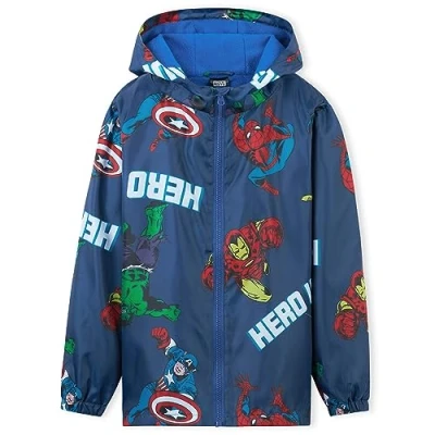 Afbeelding van Marvel jongens waterdichte jas Avengers Spiderman met capuchon fleece voering regenjas voor tieners 4 14 jaar, Navy Avengers, 7 8 jaar