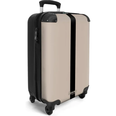Afbeelding van NoBoringSuitcases.com® Handbagage koffer lichtgewicht Reiskoffer trolley Beige met zwarte streep Rolkoffer wieltjes Past binnen 55x40x20 en 55x35x25