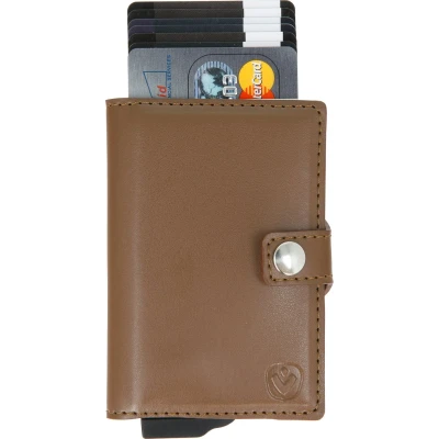 Afbeelding van Valenta Card Case Portemonnee Eco Leer Bruin Kaarthouder 10 Pasjes Zwarte Ejector