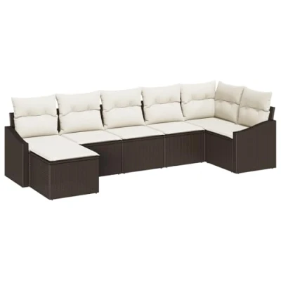 Afbeelding van vidaXL 7 Delige Tuin Eetset met Kussens Bruin Poly Rattan