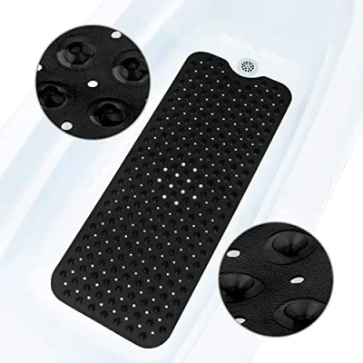 Afbeelding van ADOV Douchemat, 100 x 40 cm Extra Lange Badmat Antislip met 200 Sterk Zuignappen en Afvoergaten, Antibacterieel Machinewasbaar Schimmelbestendig Badkamermat, Badkuipmat voor Kinderen, Ouderen Zwart
