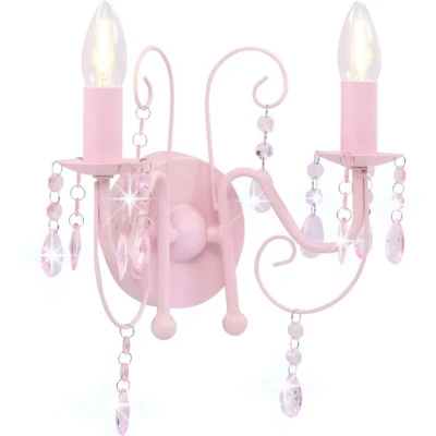 Afbeelding van Wandlamp met kralen 2 x E14 roze