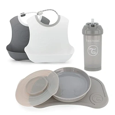Afbeelding van Twistshake Messy Free Mealtime Kinderservies Set, 5 st 1x Placemats 31 x 17 cm, Peuterborden, 2x Voedingsslab, Rietjesbeker, 6+ Maanden, Uniseks