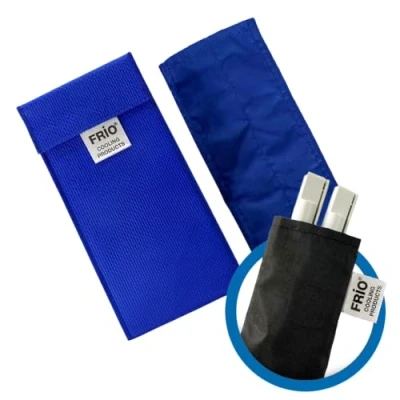 Afbeelding van FRIO INSULIN DUBBLE TAS in blauw met nylon binnenzak, om metalen en digitale pennen te beschermen