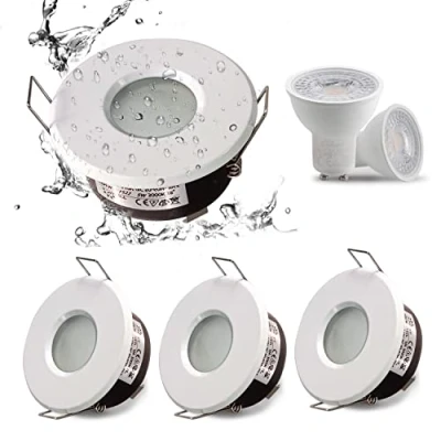 Afbeelding van 4XSweier 5W IP65 Waterdichte LED Inbouw Plafondlampen, Warm Wit 3000K 430LM, Geschikt voor Badkamer en Keuken Spotlights (Inclusief GU10 Lampen) Witte Downlight Cut Out 68mm