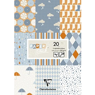 Afbeelding van Clairefontaine Ref 95241C PaperTouch Paper Pad (20 vellen papier) A5 (148 x 210mm) in formaat, 200gsm papier, 10 patronen inbegrepen, 2 borden met etiketten Rain
