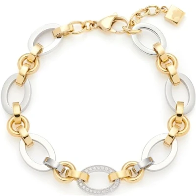 Afbeelding van Leonardo Jewels Lena, 023403 Damesarmband, tweekleurige schakels van Roestvrij staal met zirkoniastenen, lengte 19 21 cm, cadeau voor dames, Eine Grösse, staal, Geen edelsteen