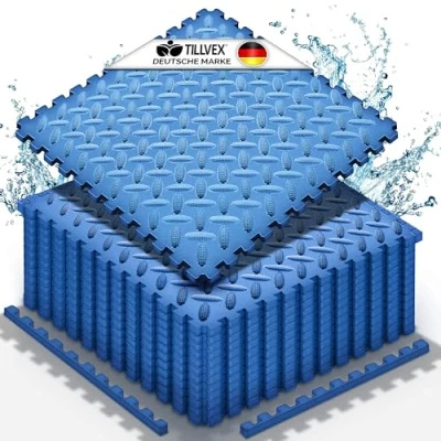 Afbeelding van tillvex® zwembadmat, 48 stuks, onderlegmat voor zwembad en kinderbadje, vloermat, outdoor, zwembadonderlegger, vloerbescherming, matten, warmte isolerend, whirlpool, vloerfolie, zacht
