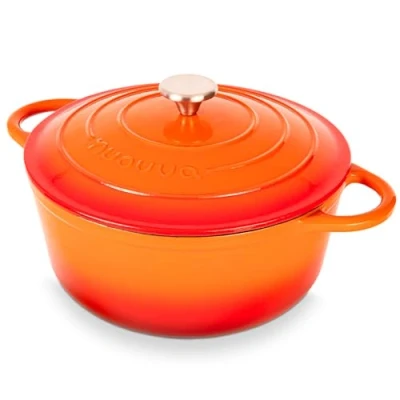 Afbeelding van Gietijzeren Pot met Deksel Anti aanbaklaag, Ovenbestendig, Geëmailleerde Braadpot Robuust Kookgerei Oranje 6L Van Nuovva