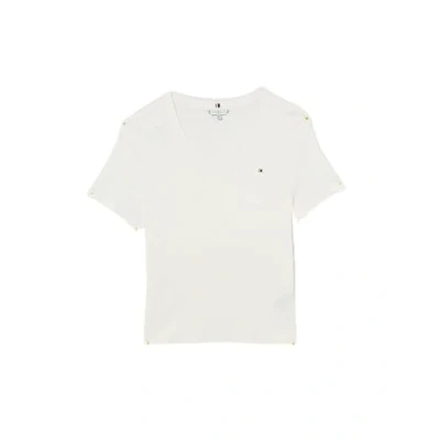 Afbeelding van Tommy Hilfiger CRV Slim Cody V NK SS WW0WW44220 S/S T shirt voor dames, ecru, 46, Wit (Ecru), 72 NL